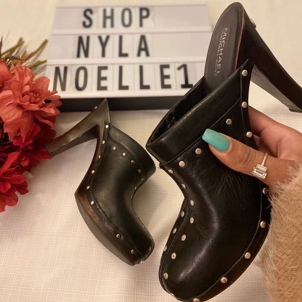 Michael Kors black studded clogs